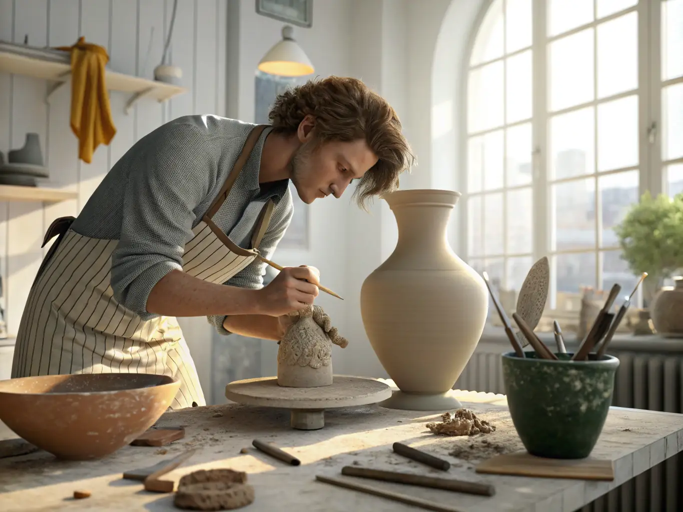 A dynamic image of a pottery workshop in progress at the ASS GEST CENT POLYV DE CAVAN, highlighting the hands-on learning experience.